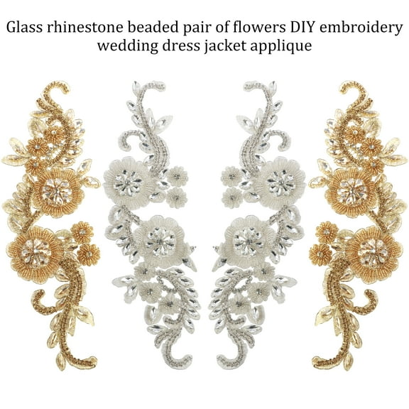 2 Pcs Rhinestone Beaded Bodice Applique Handmade Beaded Crystal Patches DIY Clothing Applique Patches Exquisite Rhinestone Applique for Wedding Prom Dress Decorative Accessories