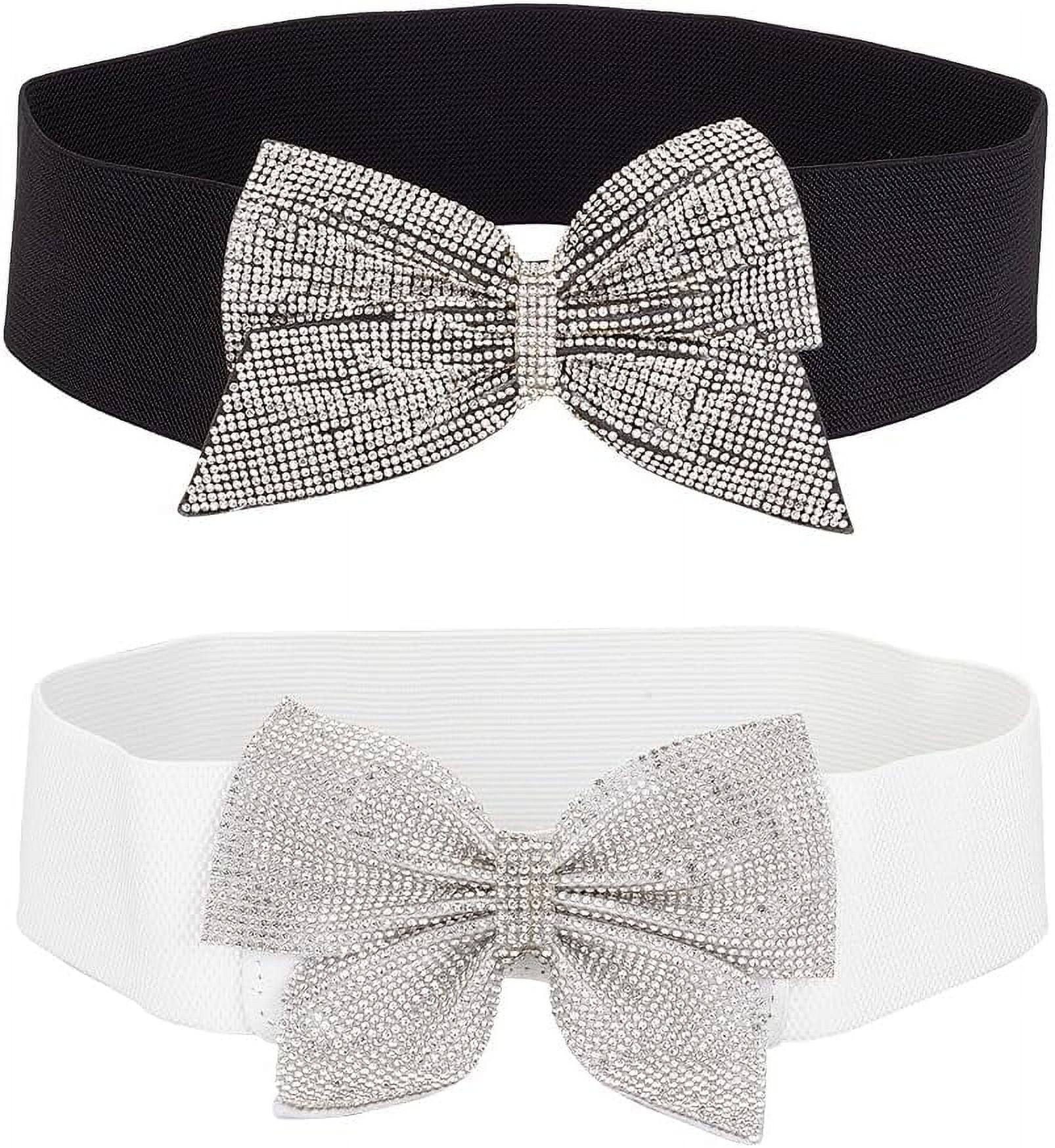 1193 Bling Stretchy Belts For Women Elastic Wide Rhinestone Bow Waist Band Verdusa Women main image 4
