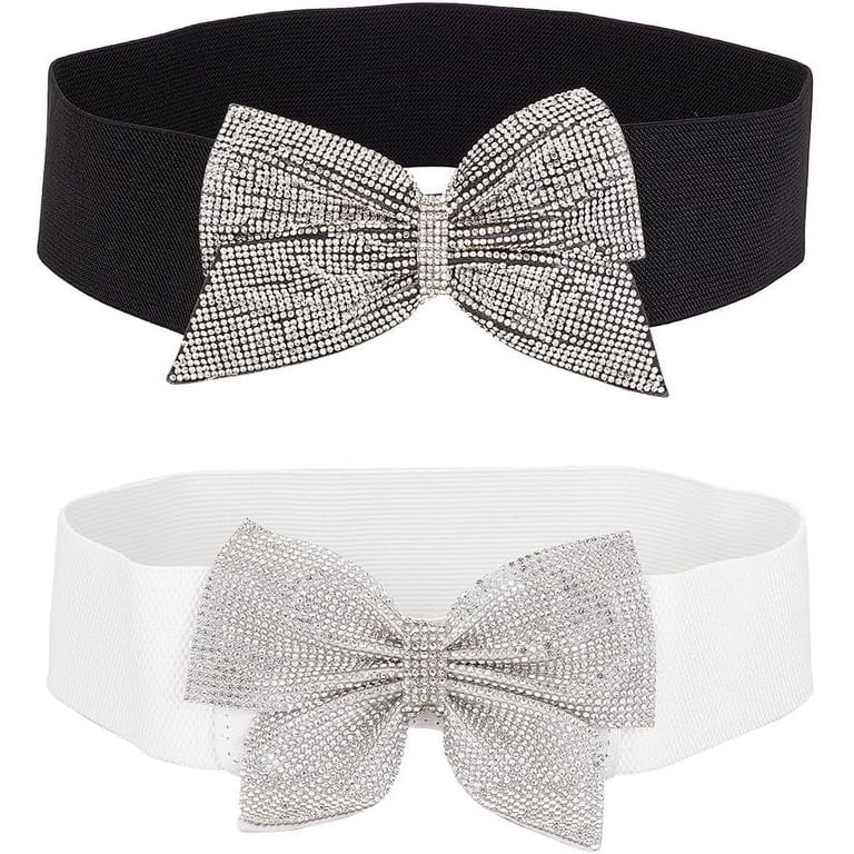 6439 2pcs Wide Elastic Waist Belt For Women Fashion Hollow Out Rhinestone Yalice Rhinestone Waist Belt Wide Elastic Belt for Dresses  main image 3
