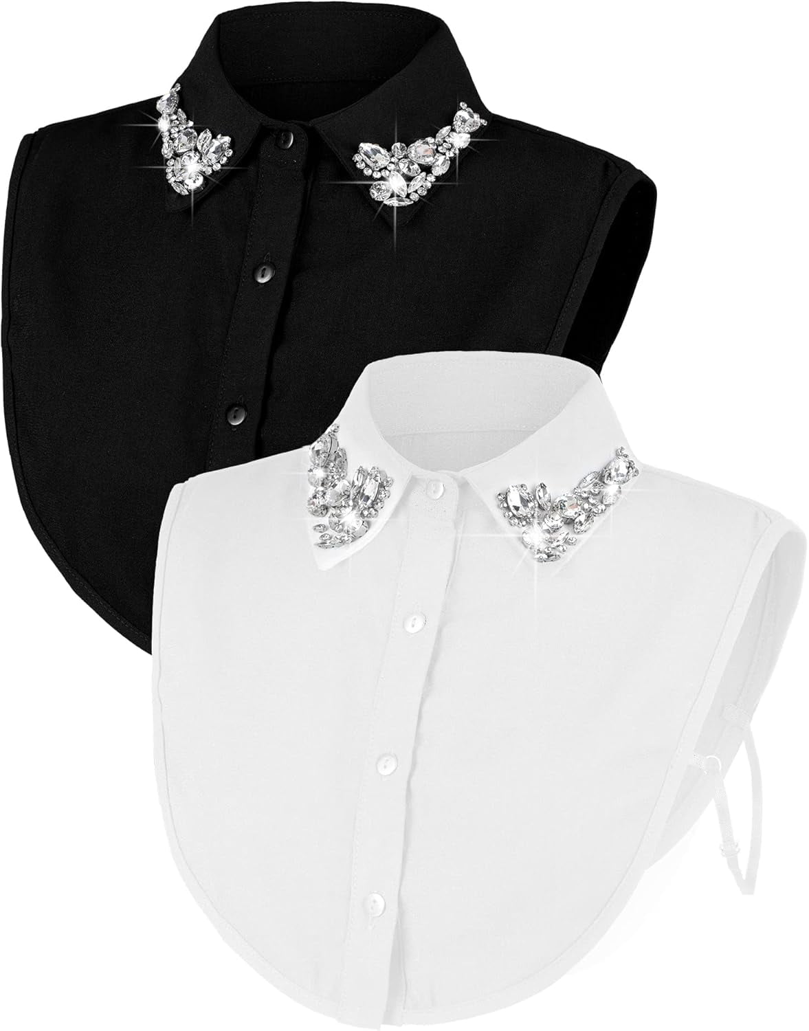 Denim Fake Collar Detachable Dickey Collar Half Shirt Blouse Rhinestone Shirt Collar Peter Pan Faux False Collar (Type 1)