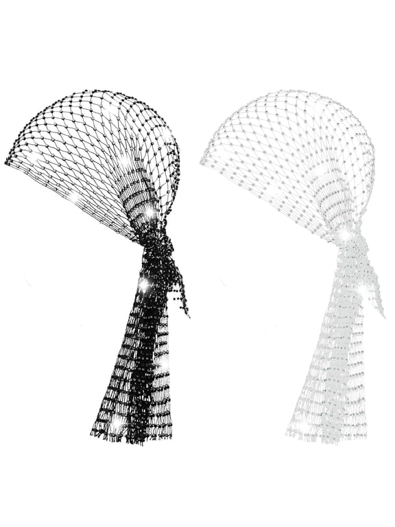 2 Pcs Rhinestone Head Scarf Mesh Headbands Rave Head Scarf Festival Accessories for Women 70s Nightclub Disco Headband Sparkly Bandana Glitter Hair Wrap Crystal Chainmail Beaded Headpiece