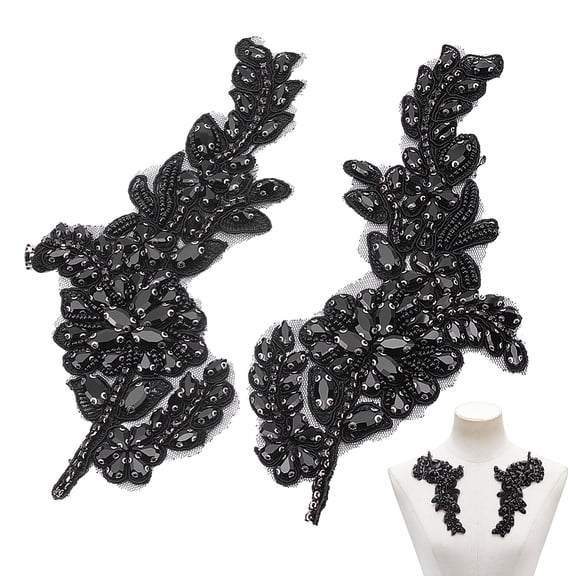 2 Pcs Rhinestone Sash Patch Embroidered Bead Floral Applique 3D Flower Rhinestone Beading Applique Sew on Patches for Clothing Wedding Dress Lace