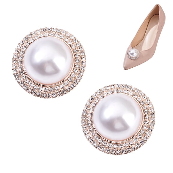 2 Pcs Rhinestones Pearls Shoe Clips Pearl Diamond Decoration for Shoes Rose Gold Rhinestone Clips Detachable Buckles Decorations Charms