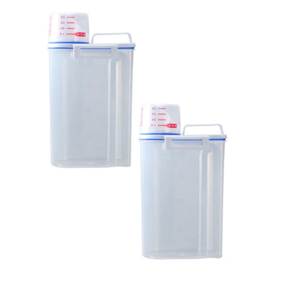 2 Pcs Rice Airtight Storage Container Cereal Dry Food Flour Bin Pet Dog Cat Food Dispenser with Measuring Cup Clear Plastic Kitchen and Pantry Organization Bin for Sugar, 11.42x6.3 Inch, White