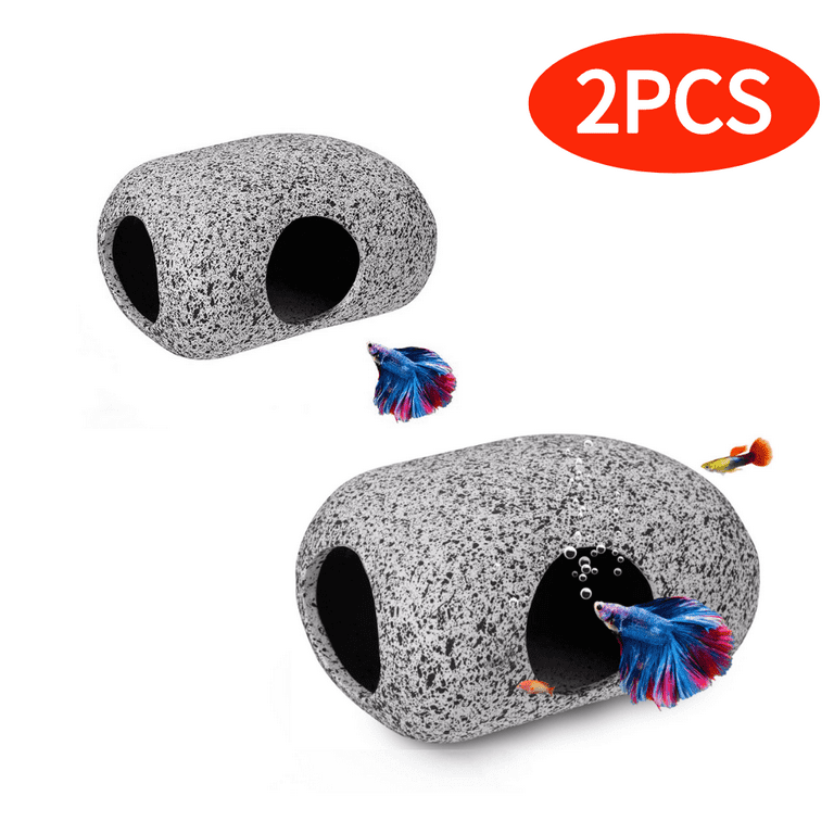 2 Pcs Rock Aquarium Decorations, Stackable Cave Aquarium Decor, Betta Fish  Tank Accessories Hideout Hidden Stones Ornaments, Fish Rock House Hideaway Tunnel  Fish Cave for Aquarium Shrimp Cichlid 