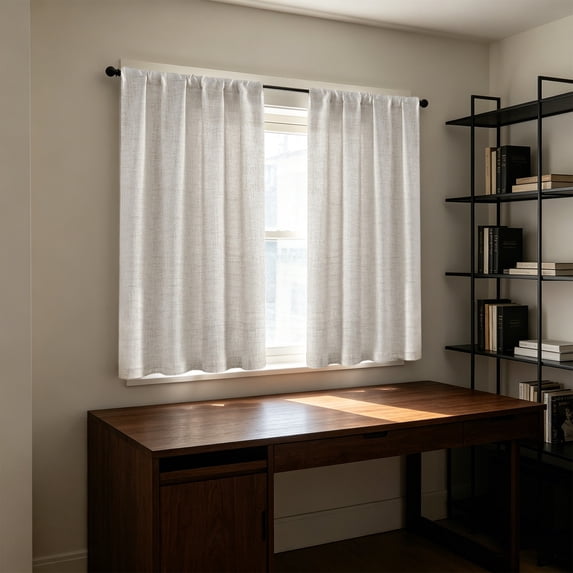 2 Pcs Rod Pocket Solid Tier Short Curtain,Textured Linen Look Semi-Light Filtering Window Drape,Ideal for Kitchen,Bedroom,Cafe Decor