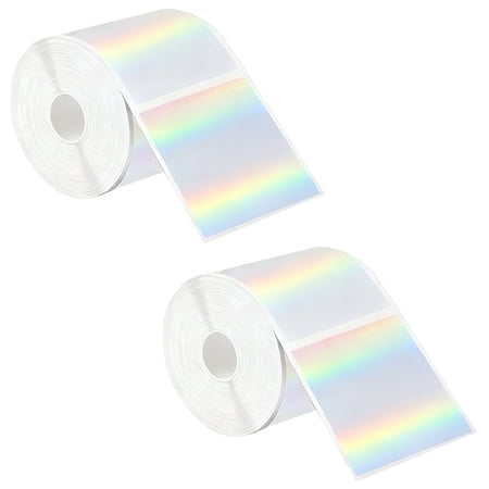 2 Pcs Roll of Silver Holographic Stickers, 1.6 x 1.6 in / 4 x 4 cm Square Glitter Labels, 500 Pcs/Roll, Self-Adhesive, Thermal Printing Paper, for DIY, Business