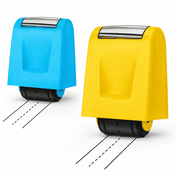 2 Pcs Roller Stamps for Teacher Classroom Must Haves, Dashed Line Handwriting Practice Roller Stamp, Back to School Teaching Supplies for Student Writing Work (Yellow, Blue, 2.72 x 2.44 x 1.54 Inches