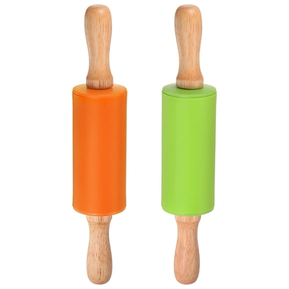2 Pcs Rolling Pins for Baking,Kids Playdough / Clay Rolling Pin with Wooden Handle,Silicone Small Cookie Roller,Non Stick Pizza Rolling Pin for Home Kitchen,9 inch,Multi-color