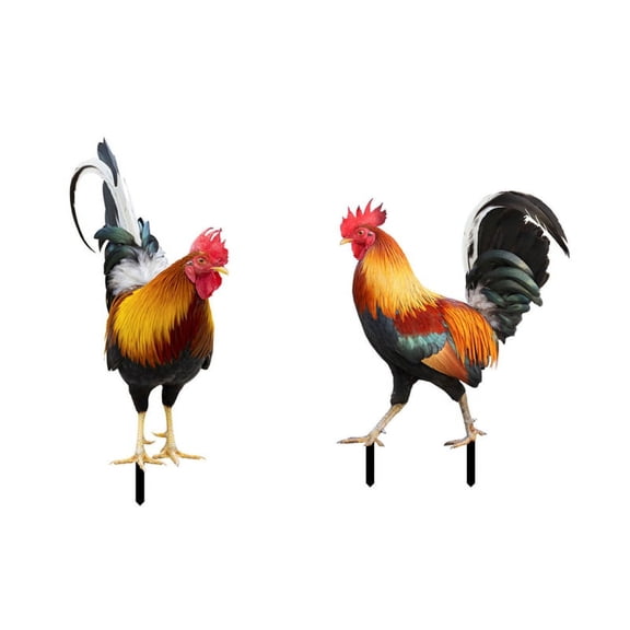 2 Pcs Rooster Lawn Stakes Garden Chicken Statues Farm Yard Courtyard Lawn Decor