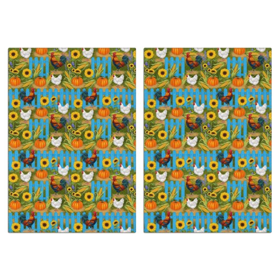2 Pcs Rooster and Pumpkin Blue Pattern Funny Kitchen Towels, Microfiber Dish Towels, Kitchen Tea Towels Set 18" X 26"