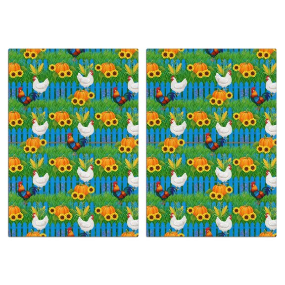 2 Pcs Rooster and Pumpkin Green Pattern Funny Kitchen Towels, Microfiber Dish Towels, Kitchen Tea Towels Set 18" X 26"