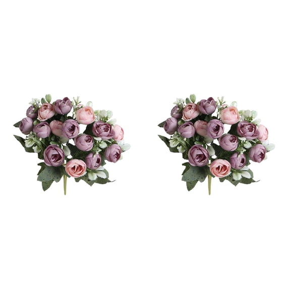 2 Pcs Rose Artificial Flowers Fake Flowers Bouquet 15 Heads Silk Faux Floral Bundles with Stem for Home Bridal Wedding Arrangements Table Centerpieces Party Decor (Purple)