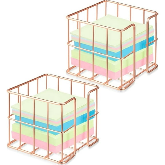 2 Pcs Rose Gold Post Note Holder,Cute Memo Note Cube Holder Dispenser,Card Holder for Personal Business Cards,Office Notepad Holder for Pen Pencil,Memo Holder for Home Study Supplies