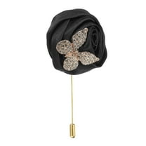 Uxcell Rose Lapel Pin for Men Suit with Leaf Chain Brooch Black