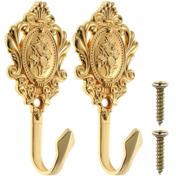 NICEXMAS 2Pcs Vintage Style Curtain Holdbacks Golden Alloy Hooks for Indoor Wall Decoration