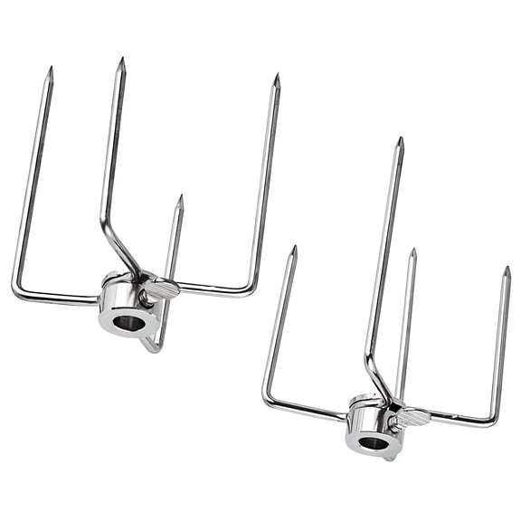 2 Pcs Rotisserie Forks, Stainless Steel Grill Forks for 8 x 8 mm Square Spit Rod, 2.76 in and 3.74 in Prong Length, 0.45 in Hub Inner Diameter, BBQ Tool Set
