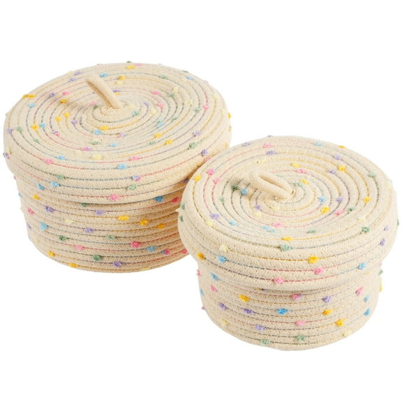2 Pcs Round Basket with Lid Cotton Rope Storage Basket Decorative Woven Storage Baskets Multifunctional Lidded Round Basket for Organizing Snacks Yarns Keys Toys