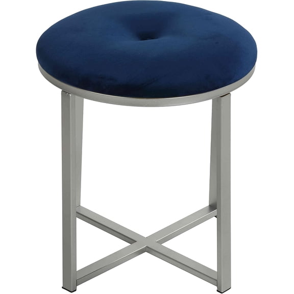 2 Pcs Round Ottoman and Coffee Table Set 3 in 1 Combination Nesting Tables, Linen Upholstered Storage Ottoman and Vanity Stool and End Side Table Combo Multifunctional Furniture Set, Dark Blue