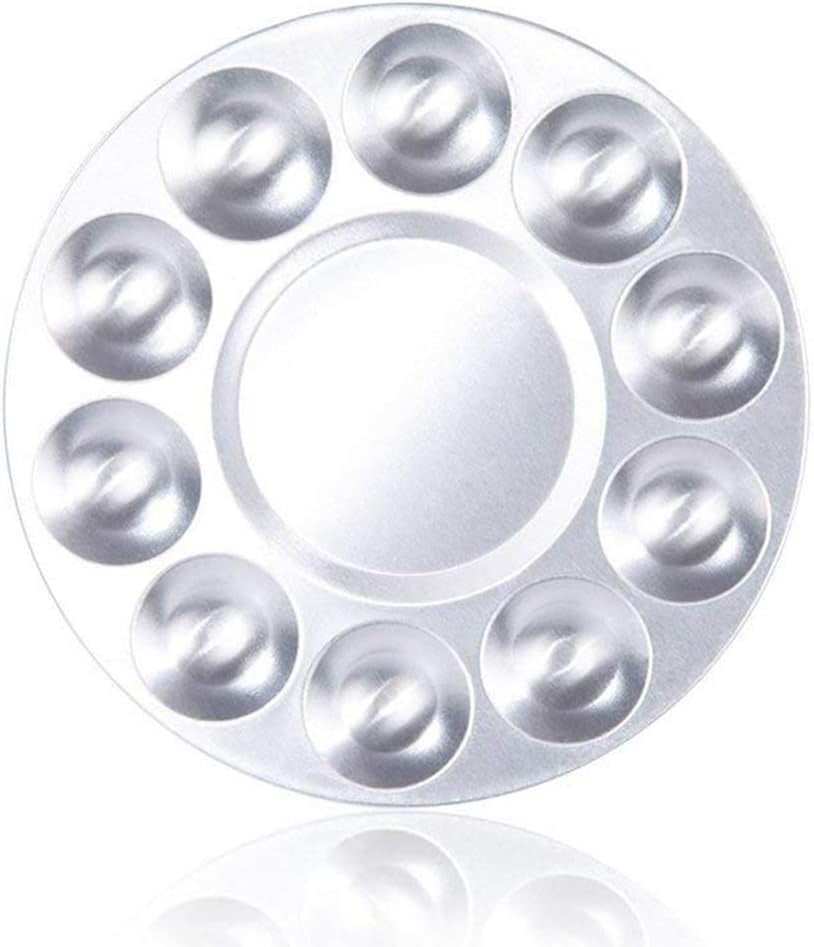 2 Pcs Round Paint Tray s, Metal 10 Well, for Artist Watercolours DIY Craft Professional Art Painting