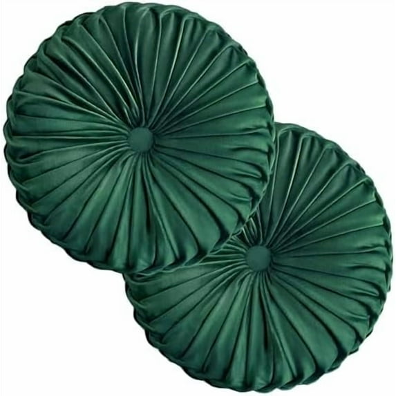 2 Pcs Round Throw Pillows Decorative Pumpkin Velvet Boho Pleated Bed Pillows Back Support for Couch Chair Dorm Car 14.96'' (Emerald)