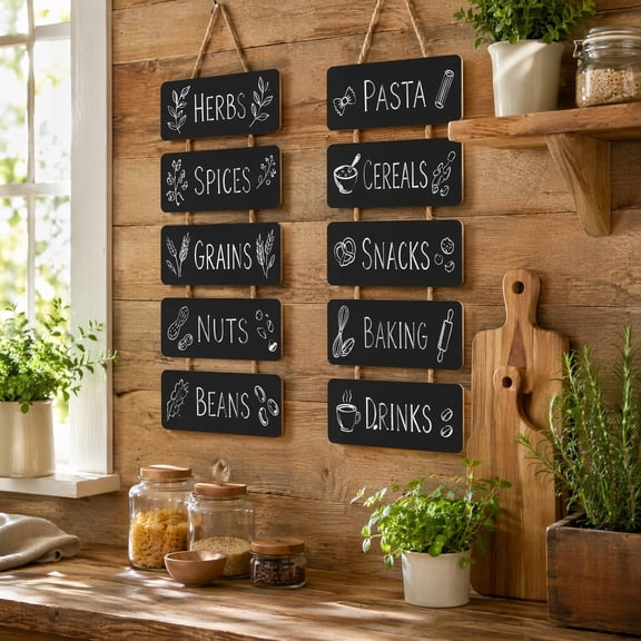 2 Pcs Rustic Double Sided Hanging Chalkboard Signs, Wooden Erasable Wall Memo Plaques with Hanging Ropes, Rectangle Message Boards for Wedding, Bar, Restaurant Kitchen Decor, Gift for Event Decor
