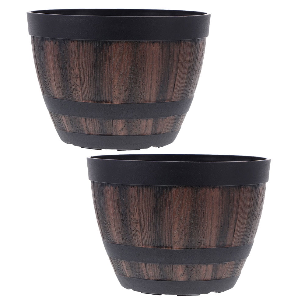 2 Pcs Rustic Half Barrel Planters Wooden Bucket Flowerpot Vintage
