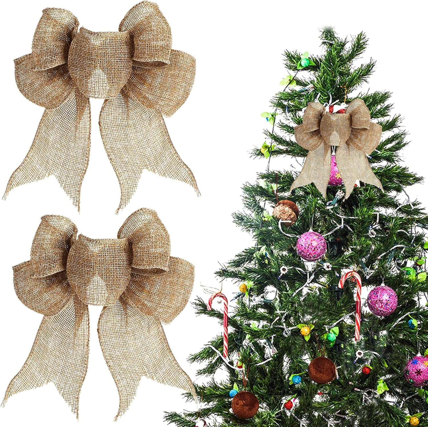 Christmas Tree Topper Wreath Bow Rustic Jute Bows Christmas Wreath Ornament Gift Bow Pre-Tied Burlap Bows for Wedding Holiday Birthday Party Decoration Christmas Tree Topper Wreath Bow Rustic Jute Bows Christmas Wreath Ornament Gift Bow Pre-Tied Burlap Bows for Wedding Holiday Birthday Party Decoration