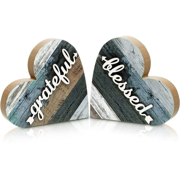 2 Pcs Rustic Table Decorations for Living Room Home Farmhouse Table Centerpieces Small Love Wooden Heart Decor for Dining Room New House Decoration