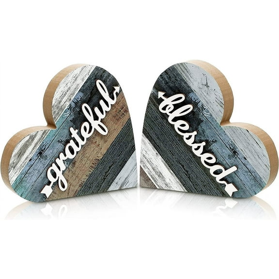 2 Pcs Rustic Wooden Heart Decor, Grateful Style For Farmhouse Valentine Display