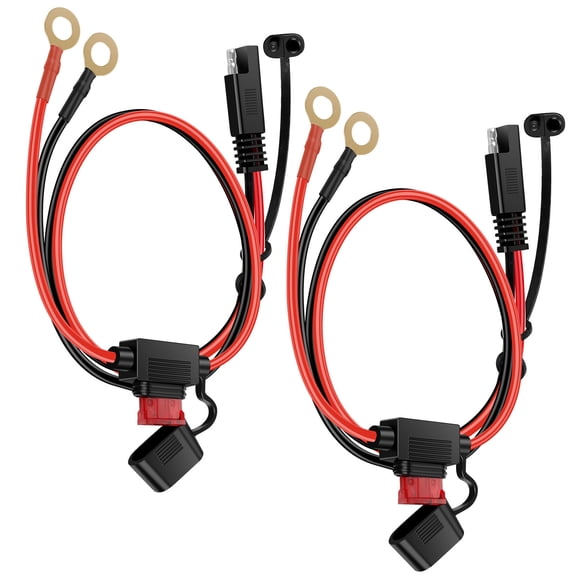 2 Pcs SAE Battery Connector Cable 2FT 16AWG SAE to O Ring Terminal Harness with 10A Inline Fuse Waterproof Dustproof Quick Disconnect Wire for 12V-24V