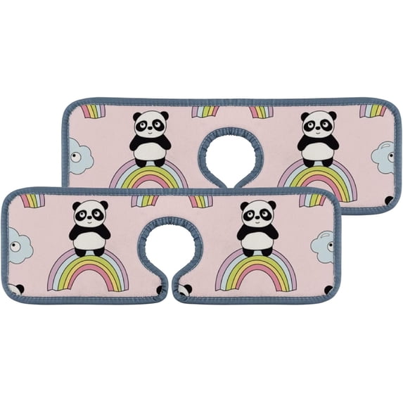 2 Pcs SKYSONIC Faucet Absorbent Mat Cute Pandas Washable Counter Drying Pads Behind Faucet for Kitchen Bathroom