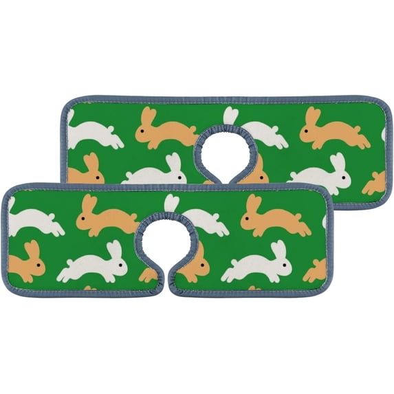 2 Pcs SKYSONIC Faucet Absorbent Mat Rabbits On Green Washable Counter Drying Pads Behind Faucet for Kitchen Bathroom