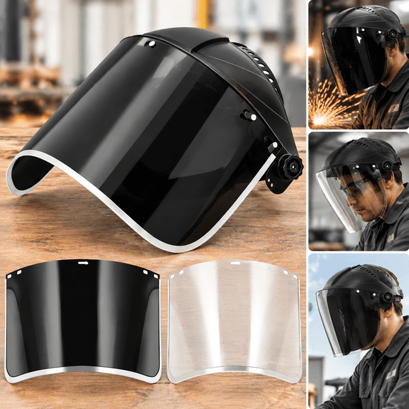 2 Pcs Safety Tinted Face Shield for Grind and Cutting Lightweight Protective Masks with Clear Replacement Guard Mask (Stylish Style,Black,Black,Clear)