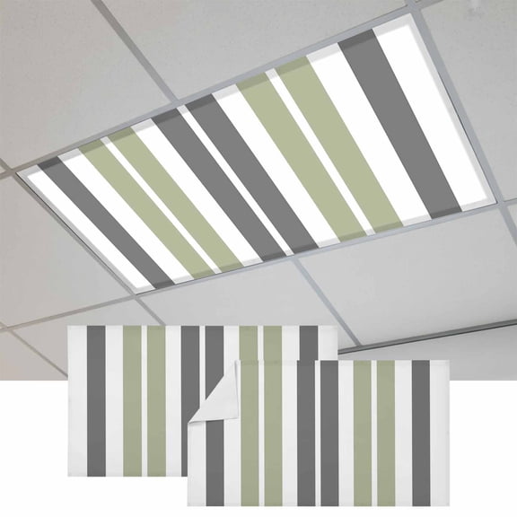 2 Pcs Sage Green Fluorescent Light Covers and Grey Striped Rectangular Geometric Magnetic Light Covers for Ceiling Lights 4 x 2 ft Drop Ceiling Lights Cover Shade for Office, Home, Hospital
