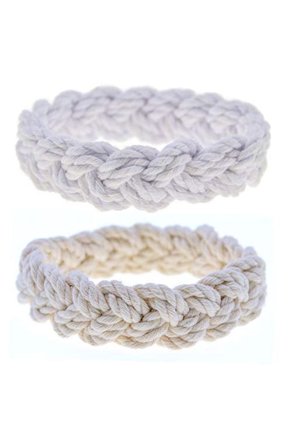 2 Pcs Sailor Knot Bracelets - Nautical Knot Rope Bracelets - Natural and White Sailor Bracelets for Men and Women - Fishermans Bracelet Set