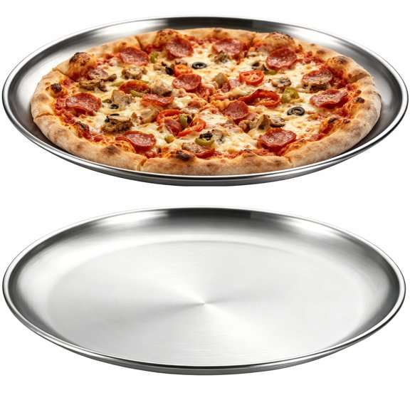 2 Pcs Salad Barbecue Plate Set, 11.8 x 0.8 in Stainless Steel Serving Trays, Thick Brushed Metal Round Platter, Scratch Immunity, Stackable Dinner Plate for Home Kitchen, Restaurant Dining