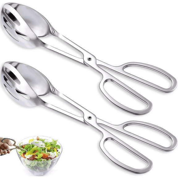 2 Pcs Salad Tongs, 10'' Stainless Steel Kitchen Tongs, for Baking Cake Buffet Pasta Restaurant Home Kitchen Gadgets, Dishwasher Safe