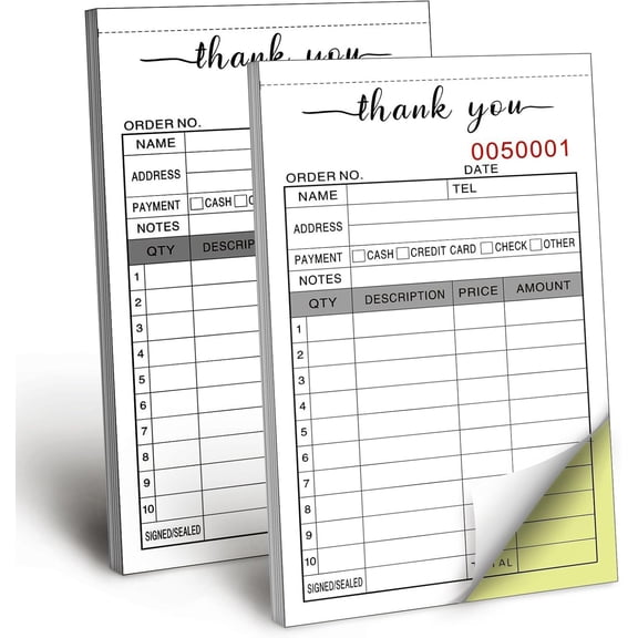 2 Pcs Sales Order Books 3.4x5.5, 2-Part Receipt Book with Carbon Copies | Thank You Receipt Book, Carbonless Sales Invoice Book with Cardboard for Small Boutique Business 100 Sets