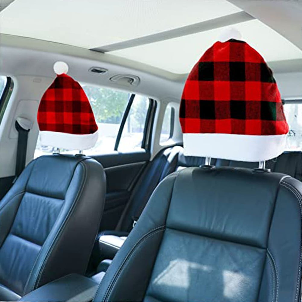 2 Pcs Santa Hat Headrest Car Seat Cover Decoration Christmas