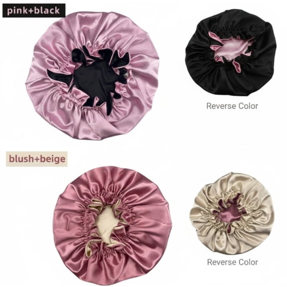 2 Pcs Satin Double Layer Shower Caps, Reusable Waterproof Bath Caps for Women, Multi‑Function Hair Care & Sleeping Cap