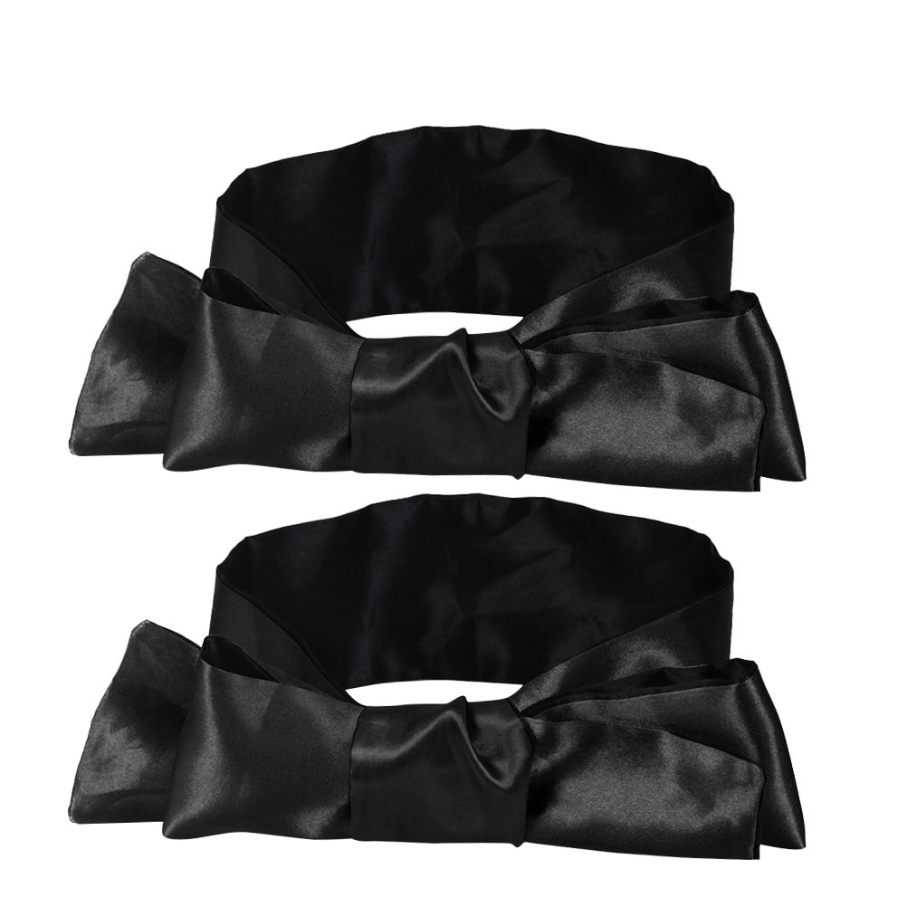 2 Pcs Satin Eye Mask Blindfold Satin Blindfold Eye Mask Band Blinder Comfortable Stage Costume Props Decoration Masks (Black)