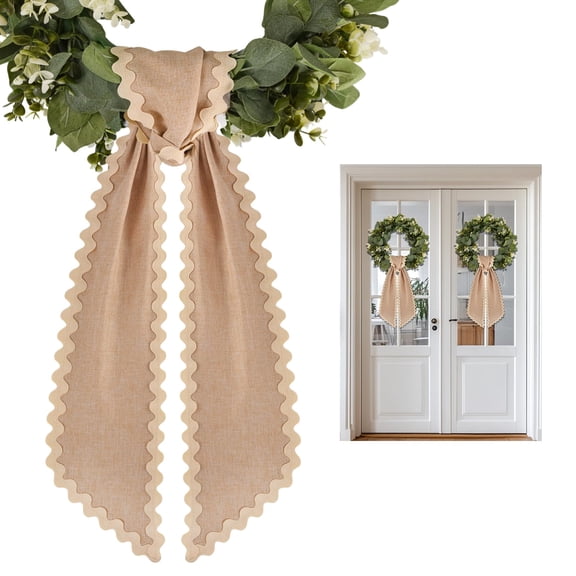 2 Pcs Scalloped Wreath Sash for Front Door Ruffle Wreath Ribbon Bow for Yard Porch Garland Home Decor
