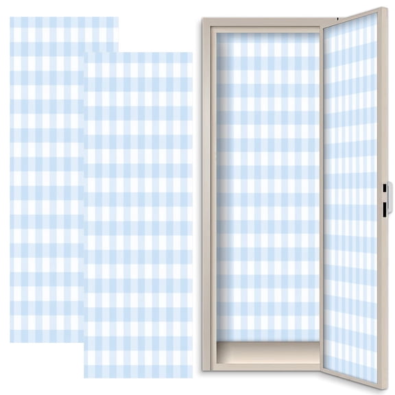 2 Pcs School Locker Magnetic Wallpaper 12" x 36" Baby blue Gingham plaid check surface design Reusable Removable Locker Accessories Back to School Supplies