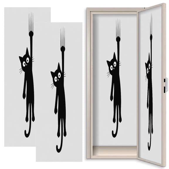 2 Pcs School Locker Magnetic Wallpaper 12" x 36" Black cat scratching wall Silhouette cartoon cat climbing Reusable Removable Locker Accessories Back to School Supplies