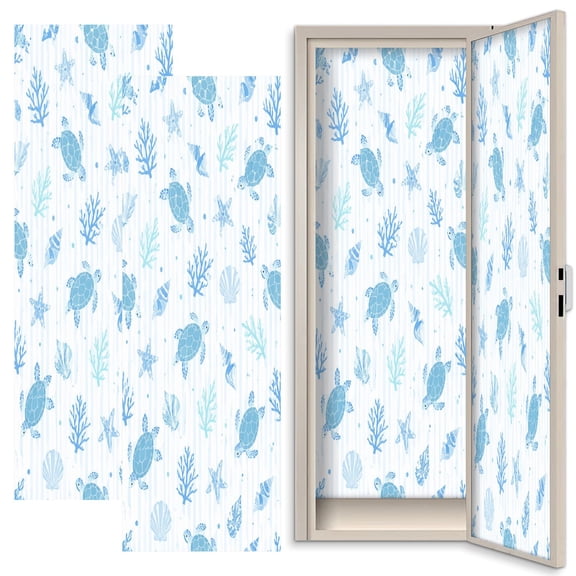 2 Pcs School Locker Magnetic Wallpaper 12" x 36" Blue underwater life objects seashells starfish corals sea turtles Reusable Removable Locker Accessories Back to School Supplies