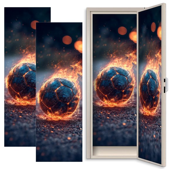 2 Pcs School Locker Magnetic Wallpaper 12" x 36" Burning Soccer Ball Fiery Flames Reusable Removable Locker Accessories Back to School Supplies