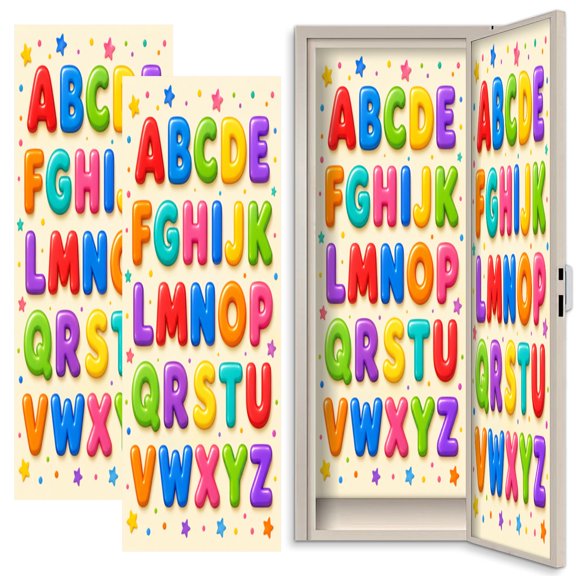 2 Pcs School Locker Magnetic Wallpaper 12" x 36" Colorful Alphabet Letters to Z Cartoon for Kids Learning Reusable Removable Locker Accessories Back to School Supplies