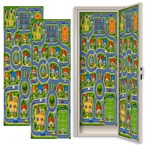 2 Pcs School Locker Magnetic Wallpaper 12" x 36" Colorful Detailed Village Roads Houses Playground Sports Reusable Removable Locker Accessories Back to School Supplies