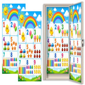 2 Pcs School Locker Magnetic Wallpaper 12" x 36" Colorful Number Animal Learning Chart Cute Illustrations Reusable Removable Locker Accessories Back to School Supplies